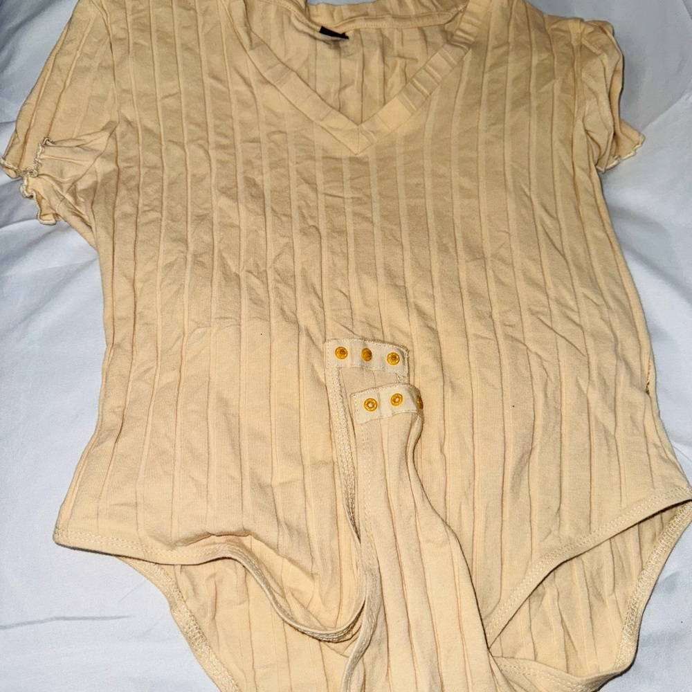 Cream V-Neck Ribbed Women's Top